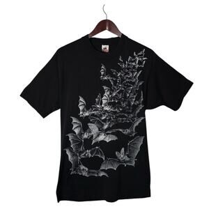 VTG 80's Flying Bats AOP Graphic T-shirt Men's Large Blk Single Stitch Made USA